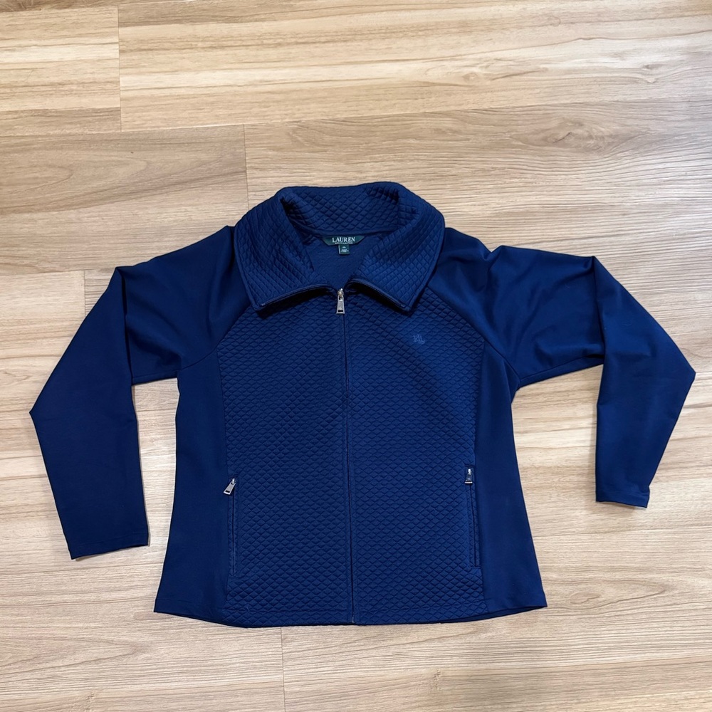 Lauren Ralph Lauren Women's Zip Up Track Jacket in Navy Blue XL